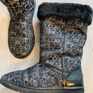 Coach Nikole Black & Silver Fur trimmed boot